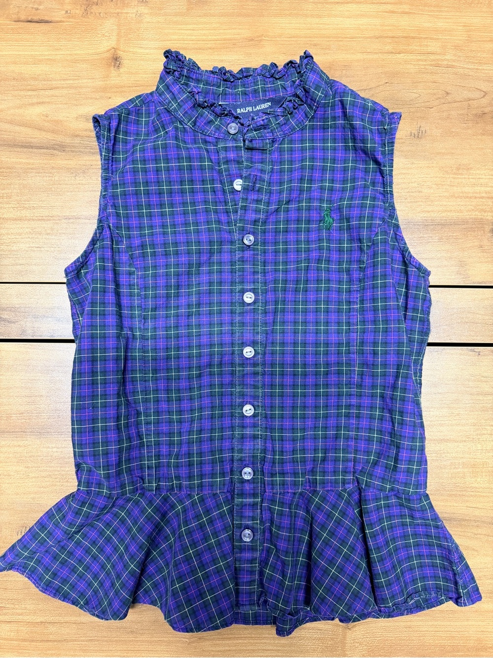 Ralph Lauren Girls' Purple & Green Plaid Sleeveless Ruffle-Hem Peplum Top